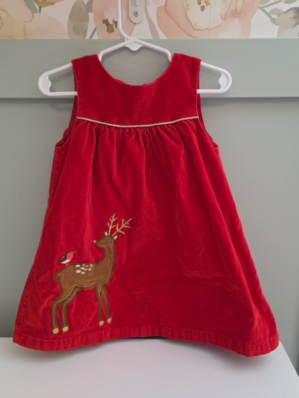 Baby Boden Red Velvet Holiday Reindeer Dress 18-24 Months Christmas Mini Boden